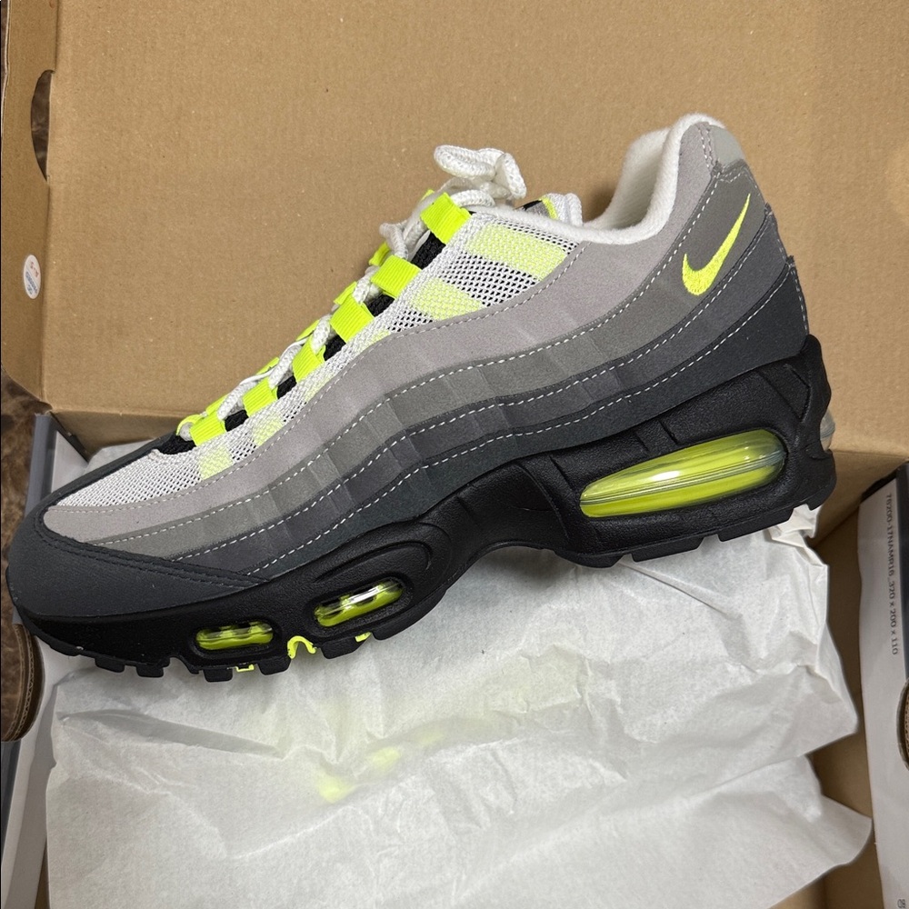 Nike Women's Air Max 95 Sneakers - Gray and Neon Yellow